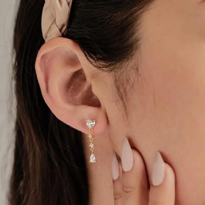 Earrings Heart Drop Stud Earrings Sterling Silver Hey Happiness