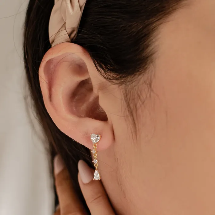 Earrings Heart Drop Stud Earrings Sterling Silver Hey Happiness