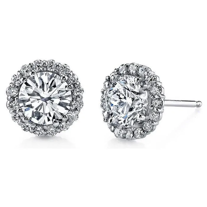 Earrings Round Natural Earth Mined Diamond Stud Halo Earring 430 Carats Women Jewelry 14K Gold GB