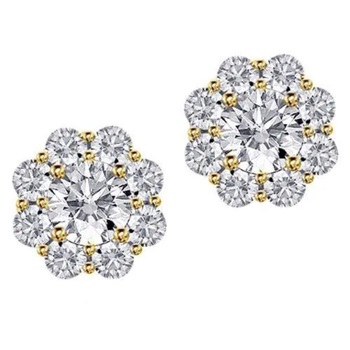 Earrings Women Studs Earrings 450 Carats Round Cut Natural Earth Mined Diamonds Yellow Gold GB