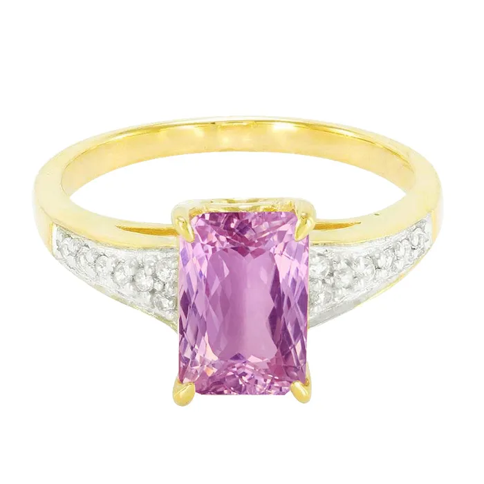 GB 2070 Ct Pink Kunzite And Natural Earth Mined Diamonds Ring Two Tone 14K Gemstone Rings