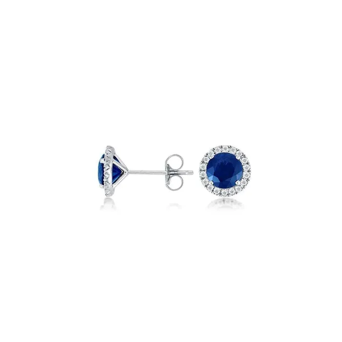 GB 3 Ct Sri Lankan Sapphire Natural Earth Mined Diamond Stud Earrings Earrings