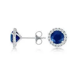 GB 3 Ct Sri Lankan Sapphire Natural Earth Mined Diamond Stud Earrings Earrings