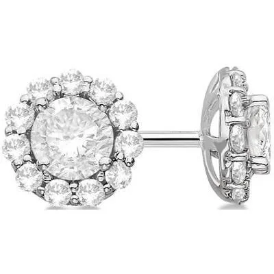 GB Earrings 310 Carats Round Natural Earth Mined Diamond Stud Halo Earring White Gold Fine Jewelry