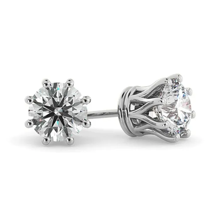 GB Earrings Round Natural Earth Mined Diamond Stud Earrings Crown Setting G Vs2 3 Carat 8 Prong Set