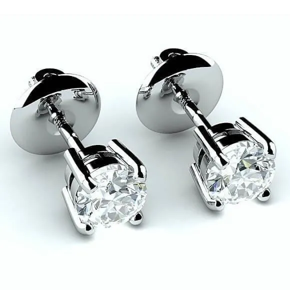 GB Natural Earth Mined Diamonds Studs Earrings 4 Ct Four Prong Set Round Cut White Gold Earrings