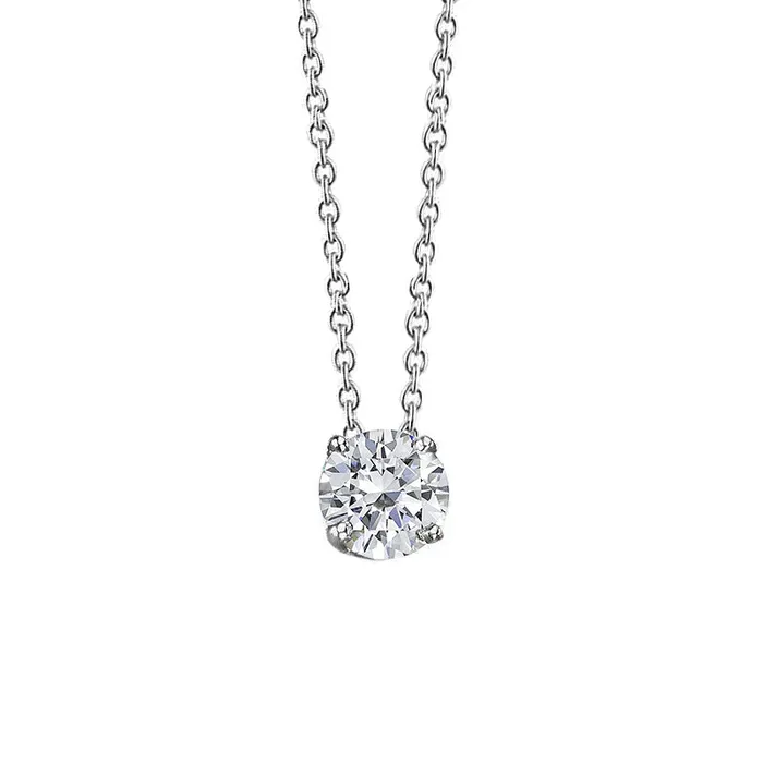 GB Necklaces 2 Carat Round Natural Earth Mined Diamond Women Necklace Pendant Slide White Gold 14K
