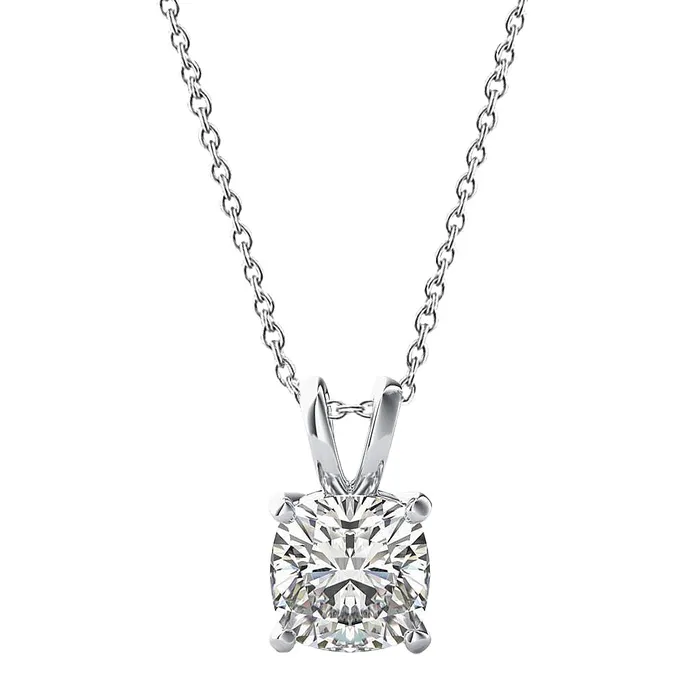 GB Necklaces Cushion Cut Solitaire Real Natural Earth Mined Diamond Necklace Pendant 150 Ct 14K White Gold