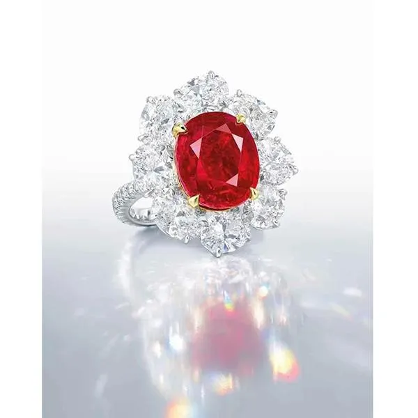 GB Oval Cut Red Ruby With Round Natural Earth Mined Diamond Ring 450 Carats Gold 14K Rings