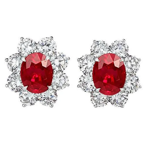 GB Red Ruby And Natural Earth Mined Diamond Stud Earring 540 Carats Halo Gemstone Jewelry Earrings