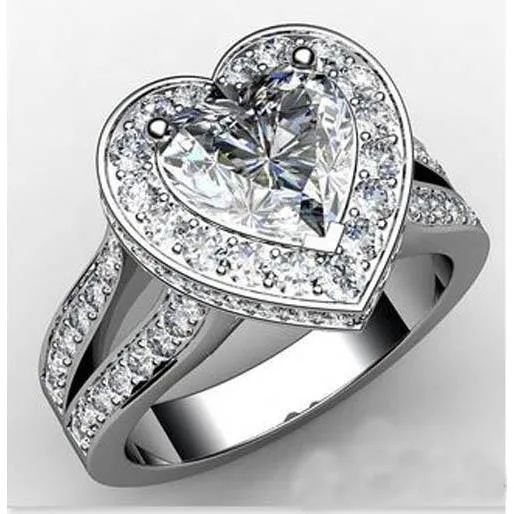 GB Rings 650 Ct Heart And Round Natural Earth Mined Diamond Halo Wedding Split Shank Ring White Gold