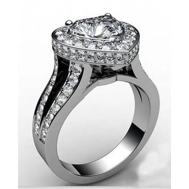 GB Rings 650 Ct Heart And Round Natural Earth Mined Diamond Halo Wedding Split Shank Ring White Gold