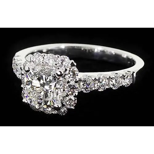 GB Rings Cushion Real Natural Earth Mined Diamond Engagement Ring Halo 2 Carats White Gold 14K