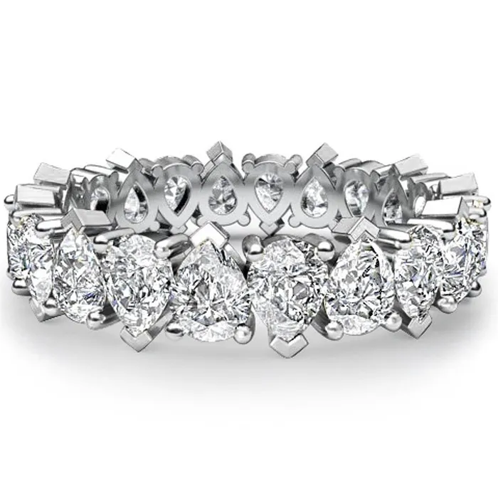 GB Rings Pear Cut Natural Earth Mined Diamond Eternity Wedding Band 11 Carats White Gold 14K