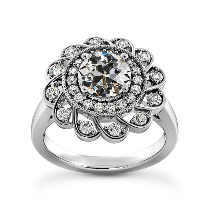Halo Round Old Miner Natural Earth Mined Diamond Wedding Ring Flower Style 475 Carats HarryChadEntcom Rings