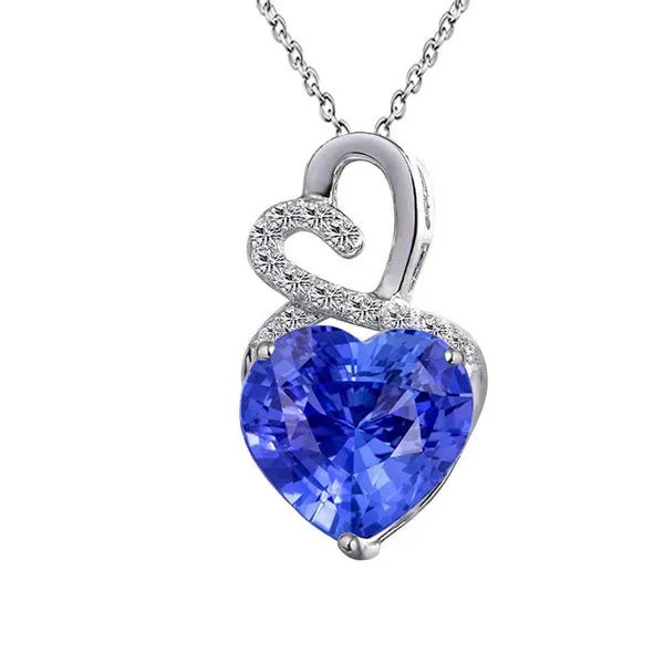 HarryChadEntcom Necklaces Light Blue Sapphire Heart Pendant Natural Earth Mined Diamond 14K Gold 375 Carats Jewelry