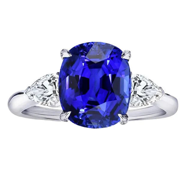 HarryChadEntcom Rings 3 Stone Oval Ring Prong Blue Sapphire Pear Natural Earth Mined Diamonds 450 Carats