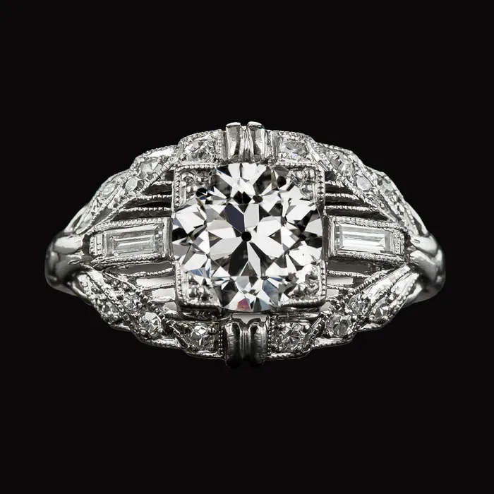 HarryChadEntcom Rings Antique Style Baguette Round Old Mine Cut Natural Earth Mined Diamond Ring 375 Carats