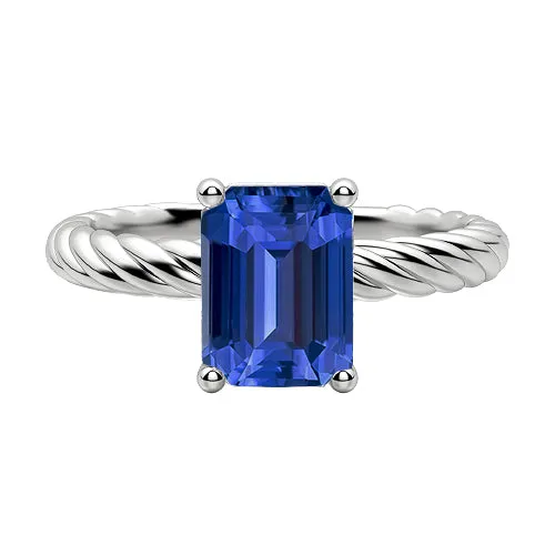 HarryChadEntcom Rings Emerald Solitaire Blue Sapphire Ring Gold Twisted Rope Style 2 Carats