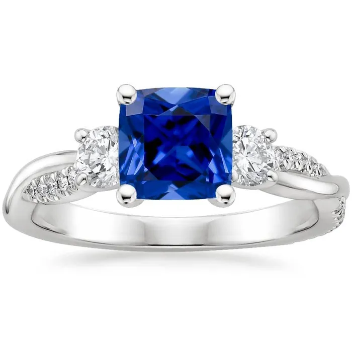 HarryChadEntcom Rings Gold 3 Stone Style Ring Cushion Blue Sapphire With Accents 275 Carats