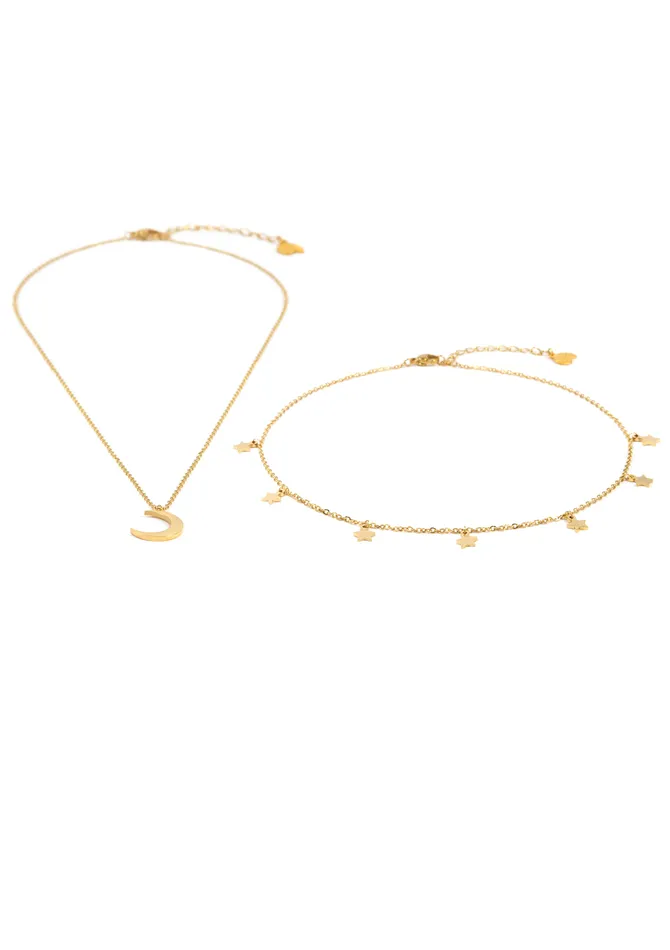 Hey Happiness Necklaces Star Choker Moon Necklace Jewelry Set Gold