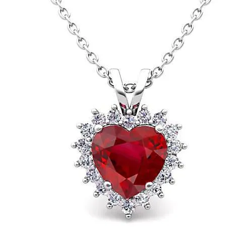 Necklaces GB 14K White Gold Pendant Necklace 550 Carats Red Ruby With Natural Earth Mined Diamonds