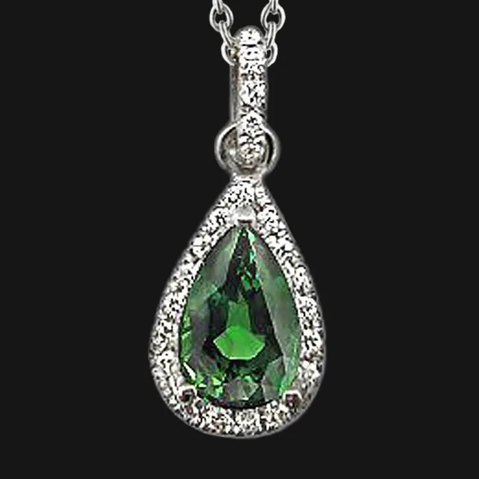 Necklaces GB Green Emerald Natural Earth Mined Diamond Gemstone Pendant Pear Necklace 251 Ct WG 14K