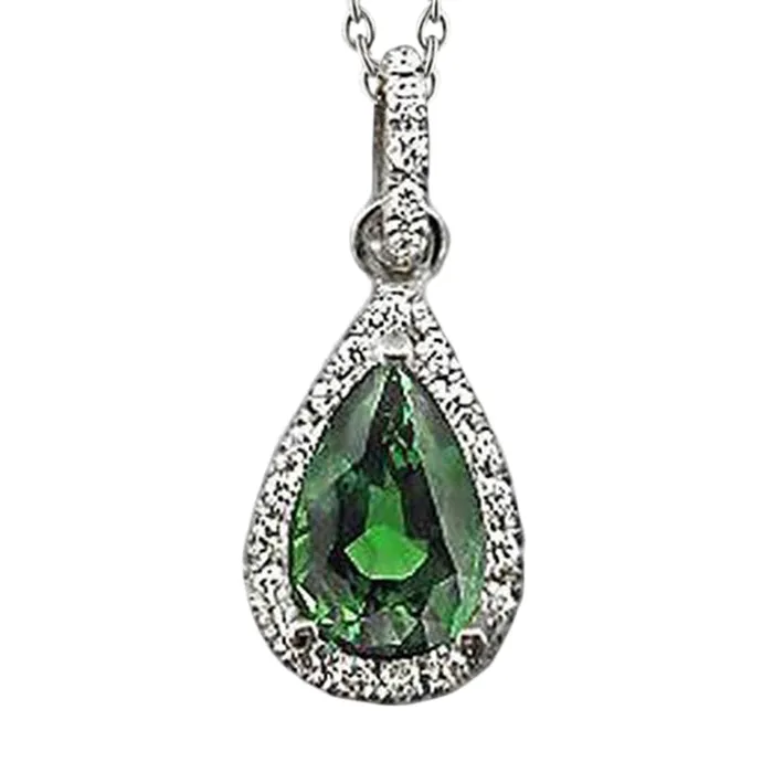 Necklaces GB Green Emerald Natural Earth Mined Diamond Gemstone Pendant Pear Necklace 251 Ct WG 14K