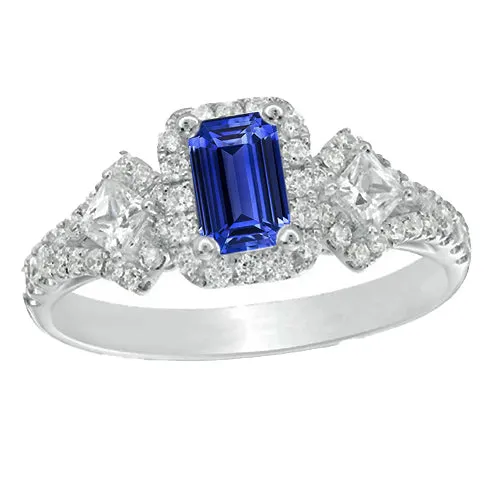 Rings HarryChadEntcom Halo Emerald Blue Sapphire Ring 3 Stone Style Natural Earth Mined Diamonds 4 Carats