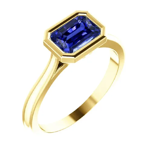 Rings HarryChadEntcom Solitaire Ring Emerald Blue Sapphire Bezel Set 150 Carats Gold 14K