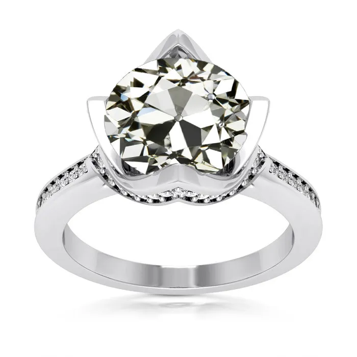 Rings HarryChadEntcom Womens Ring Round Old European Natural Earth Mined Diamond 14K White Gold 7 Carats