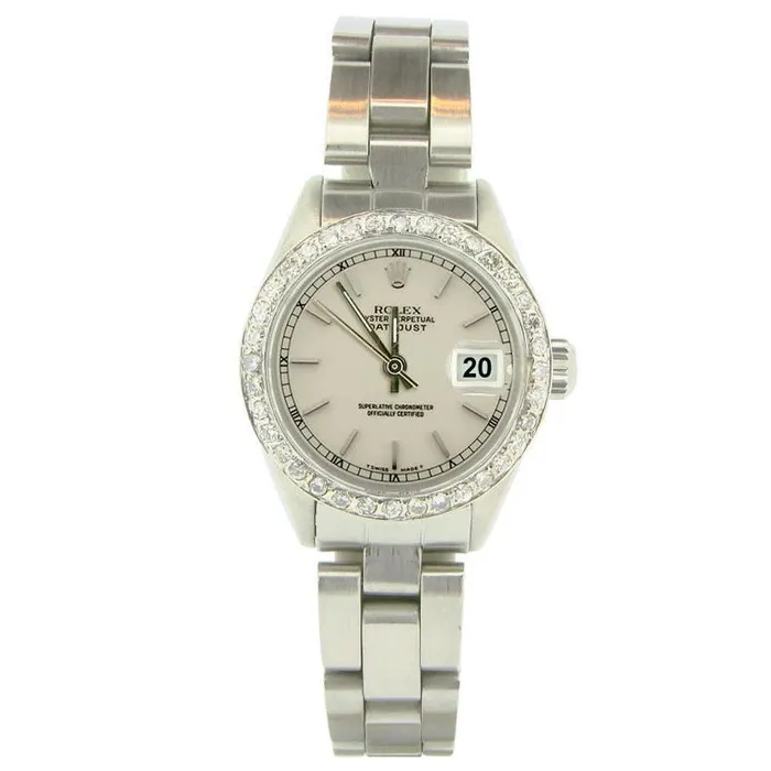 Silver Stick Dial Diamond Bezel Ladies Watch Rolex Date Bracelet GB Bracelets