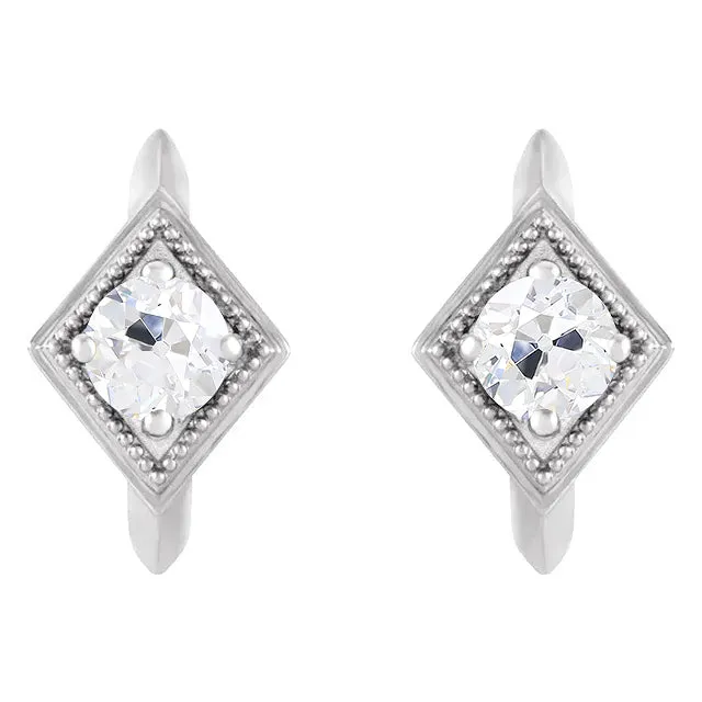 White Gold Genuine Diamond Open Hoop Earrings Round Old Mine Cut 3 Carats HarryChadEntcom Earrings