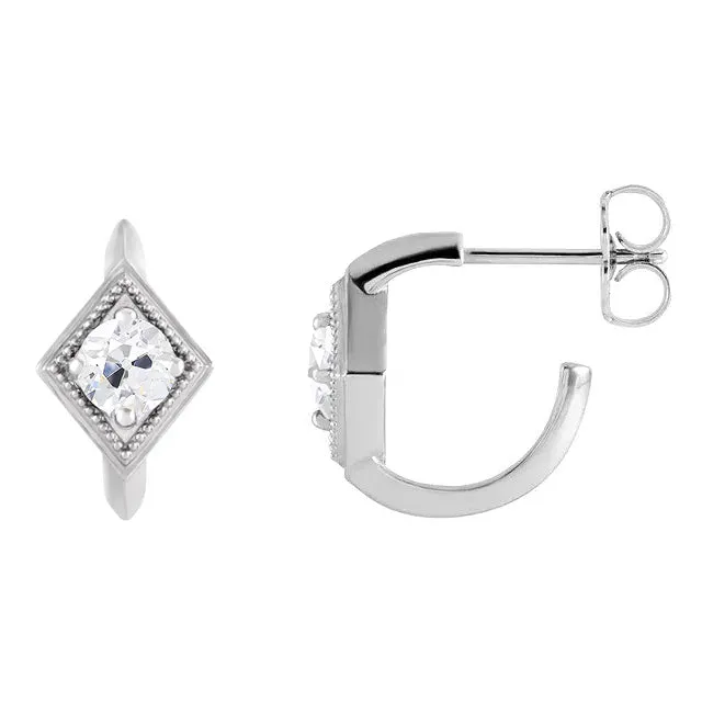 White Gold Genuine Diamond Open Hoop Earrings Round Old Mine Cut 3 Carats HarryChadEntcom Earrings