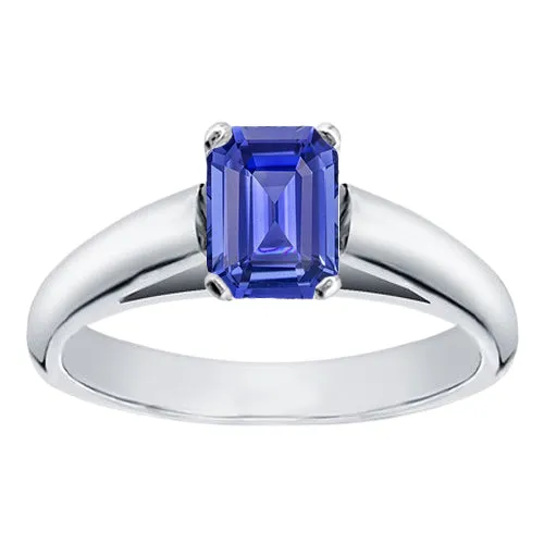 White Gold Solitaire Emerald Cut Ceylon Sapphire Ring 150 Carats HarryChadEntcom Rings