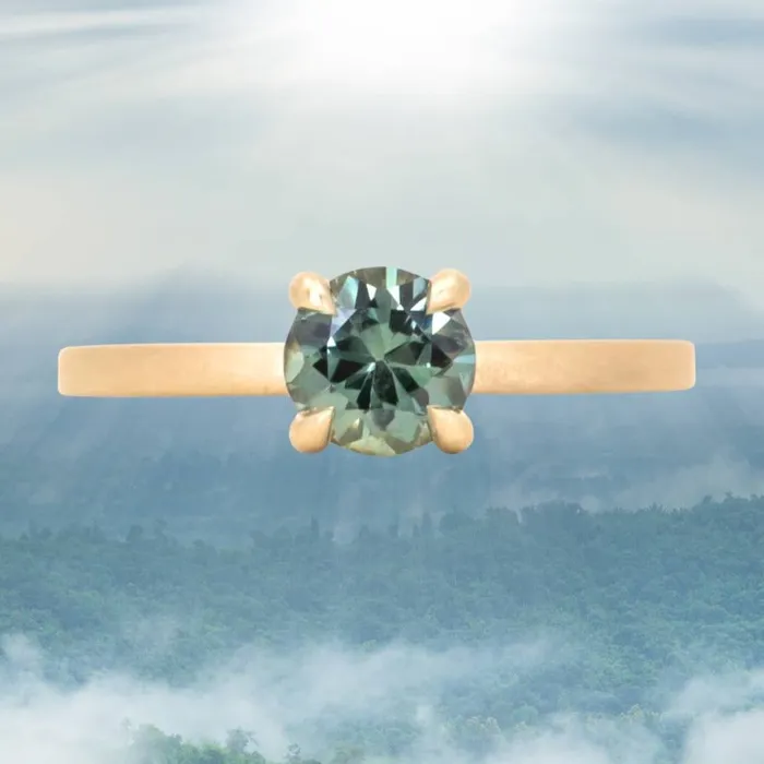 092ct ColorShifting Songean Sapphire Flat Band 4 Prong Solitaire in 18k Yellow Gold Quest Minerals Rings