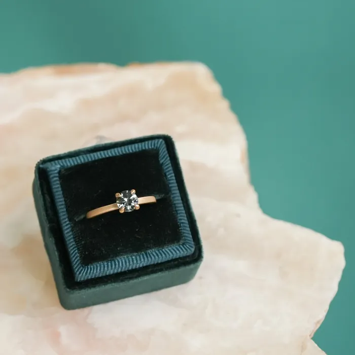 092ct ColorShifting Songean Sapphire Flat Band 4 Prong Solitaire in 18k Yellow Gold Quest Minerals Rings