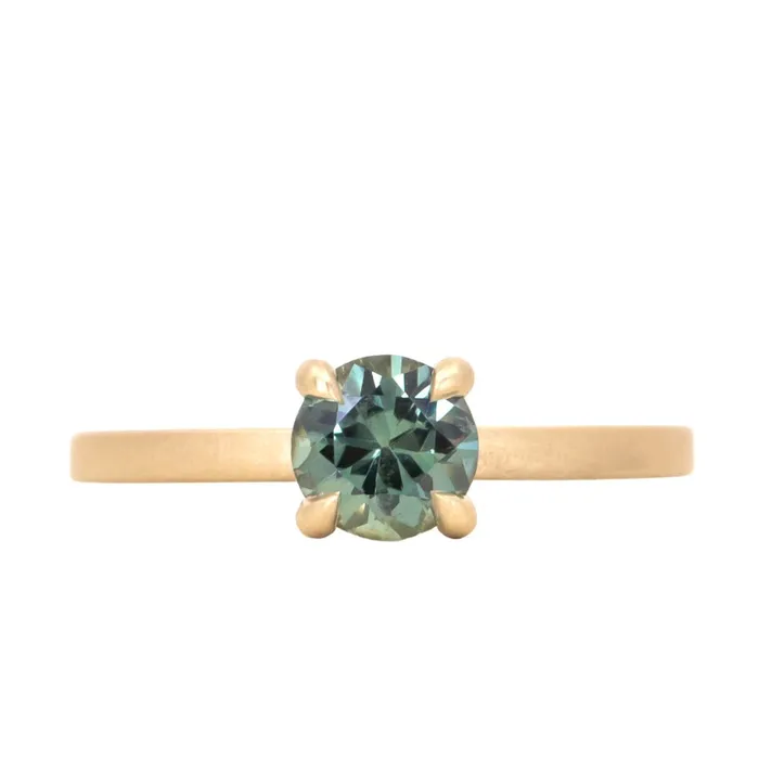 092ct ColorShifting Songean Sapphire Flat Band 4 Prong Solitaire in 18k Yellow Gold Quest Minerals Rings