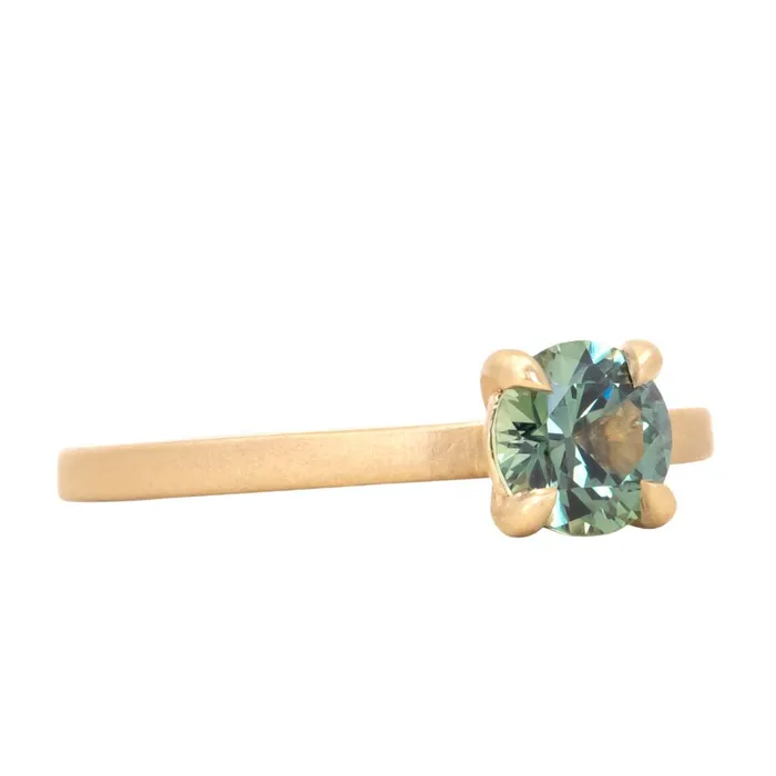 092ct ColorShifting Songean Sapphire Flat Band 4 Prong Solitaire in 18k Yellow Gold Quest Minerals Rings