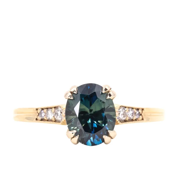188ct Oval Sapphire Double Prong Vintage Cathedral Ring in 14k Yellow Gold Anueva Jewelry Rings