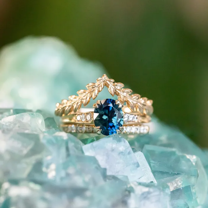 188ct Oval Sapphire Double Prong Vintage Cathedral Ring in 14k Yellow Gold Anueva Jewelry Rings