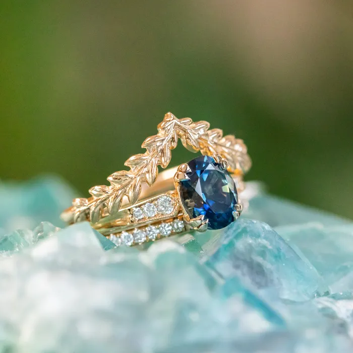 188ct Oval Sapphire Double Prong Vintage Cathedral Ring in 14k Yellow Gold Anueva Jewelry Rings