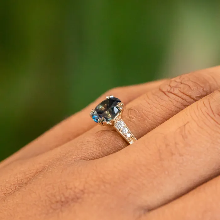188ct Oval Sapphire Double Prong Vintage Cathedral Ring in 14k Yellow Gold Anueva Jewelry Rings