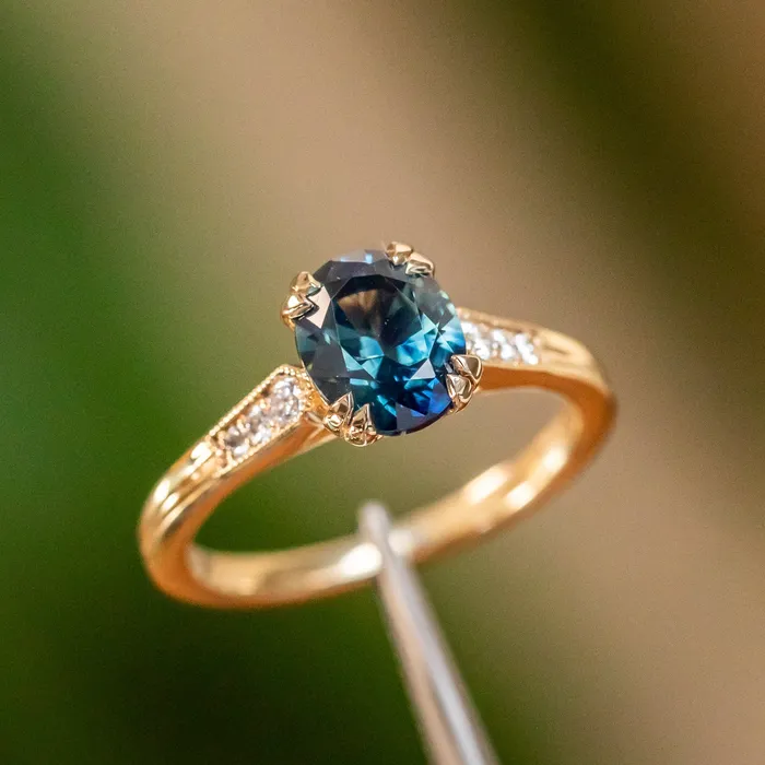 188ct Oval Sapphire Double Prong Vintage Cathedral Ring in 14k Yellow Gold Anueva Jewelry Rings