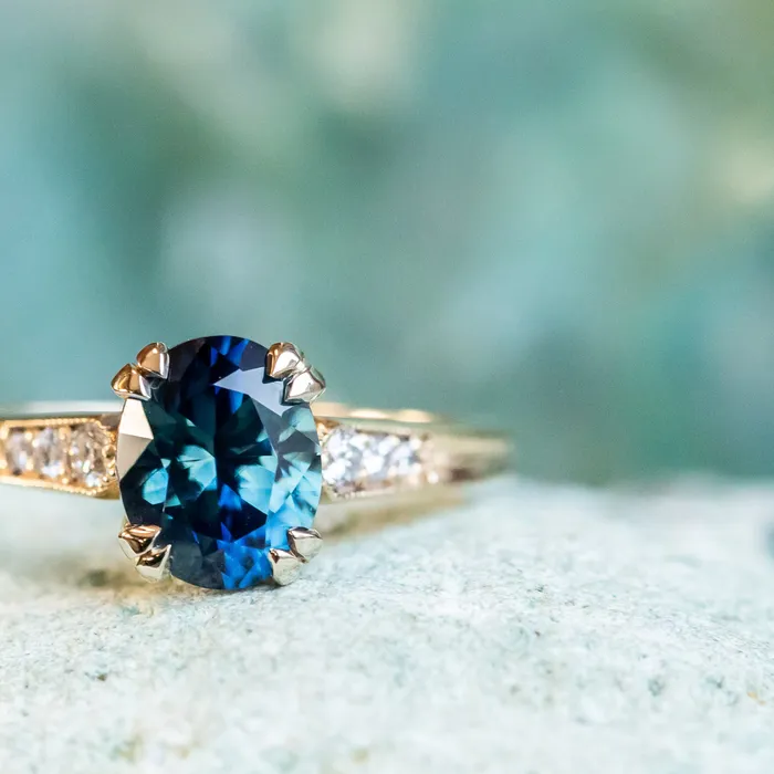 188ct Oval Sapphire Double Prong Vintage Cathedral Ring in 14k Yellow Gold Anueva Jewelry Rings