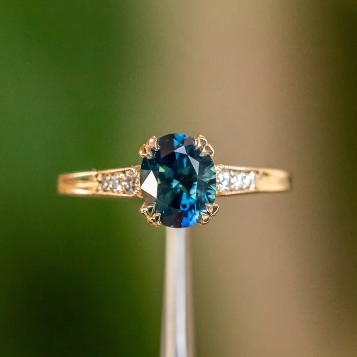 188ct Oval Sapphire Double Prong Vintage Cathedral Ring in 14k Yellow Gold Anueva Jewelry Rings