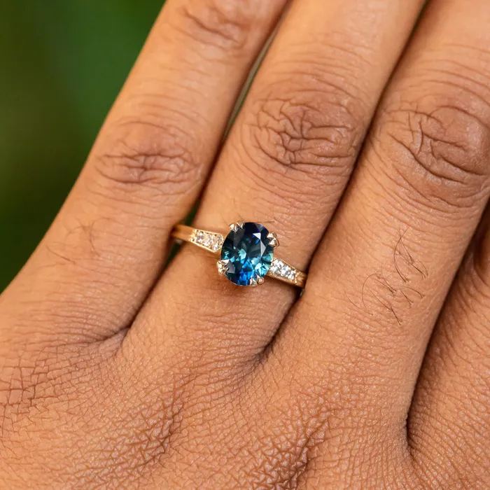 188ct Oval Sapphire Double Prong Vintage Cathedral Ring in 14k Yellow Gold Anueva Jewelry Rings