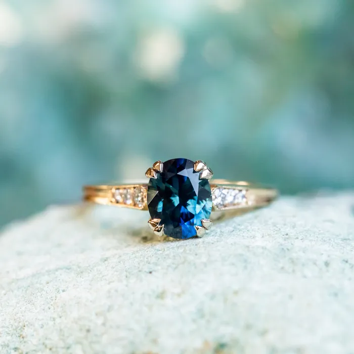 188ct Oval Sapphire Double Prong Vintage Cathedral Ring in 14k Yellow Gold Anueva Jewelry Rings