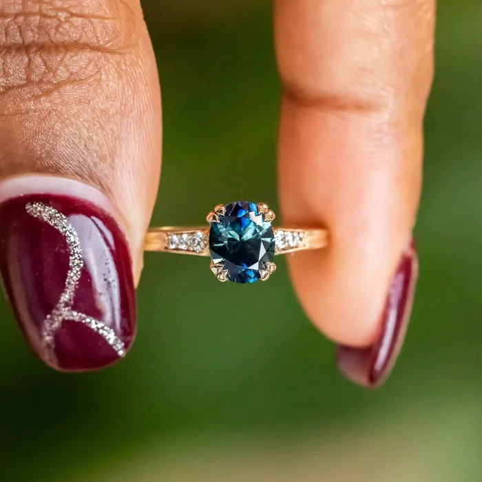 188ct Oval Sapphire Double Prong Vintage Cathedral Ring in 14k Yellow Gold Anueva Jewelry Rings