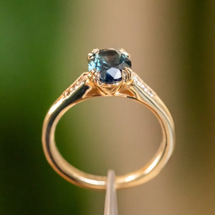 188ct Oval Sapphire Double Prong Vintage Cathedral Ring in 14k Yellow Gold Anueva Jewelry Rings